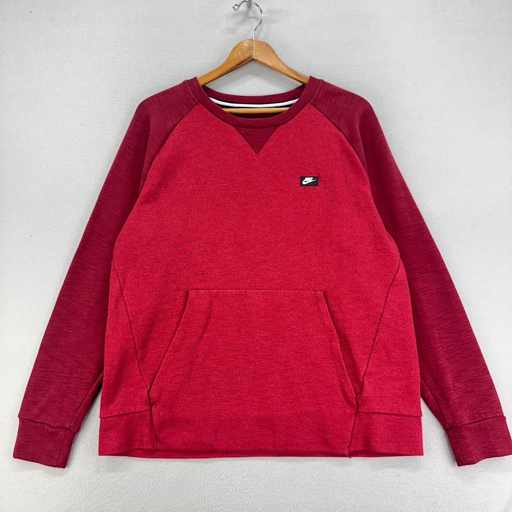 Nike Sportswear Sweatshirt Mens Large Red Optic Crew Pullover Long Sleeve Terry
